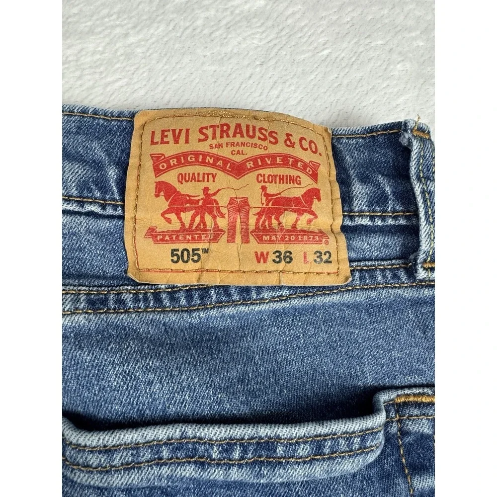 Levi's 505 Regular Fit Jeans 36x32 Blue Denim Straight Leg‎ Mens
